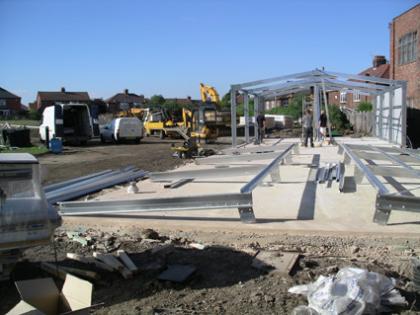 Groundwork and construction of steel building