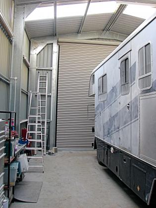 Inside view of paintshop for horseboxes