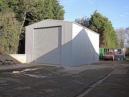 Extrenal view of paintshop for horseboxes with white steel cladding