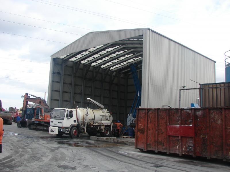 The finished building providing open access to lorries and JCBs