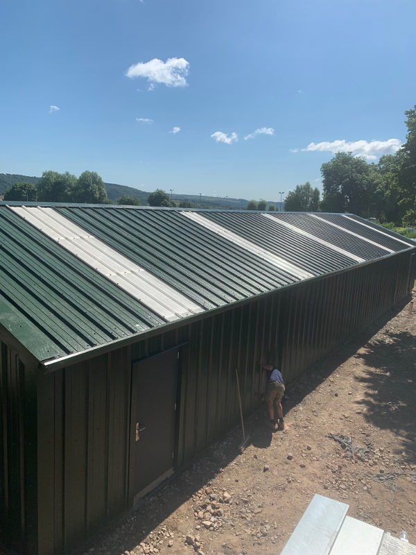 Long exterior with skylight panels